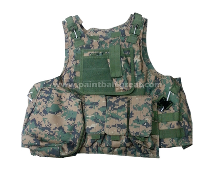 Airsoft vest with Four small bag wood camo